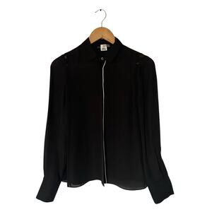 Alice + Olivia Black Long Sleeve Button Up Silk Blouse Top Minimalist size XS